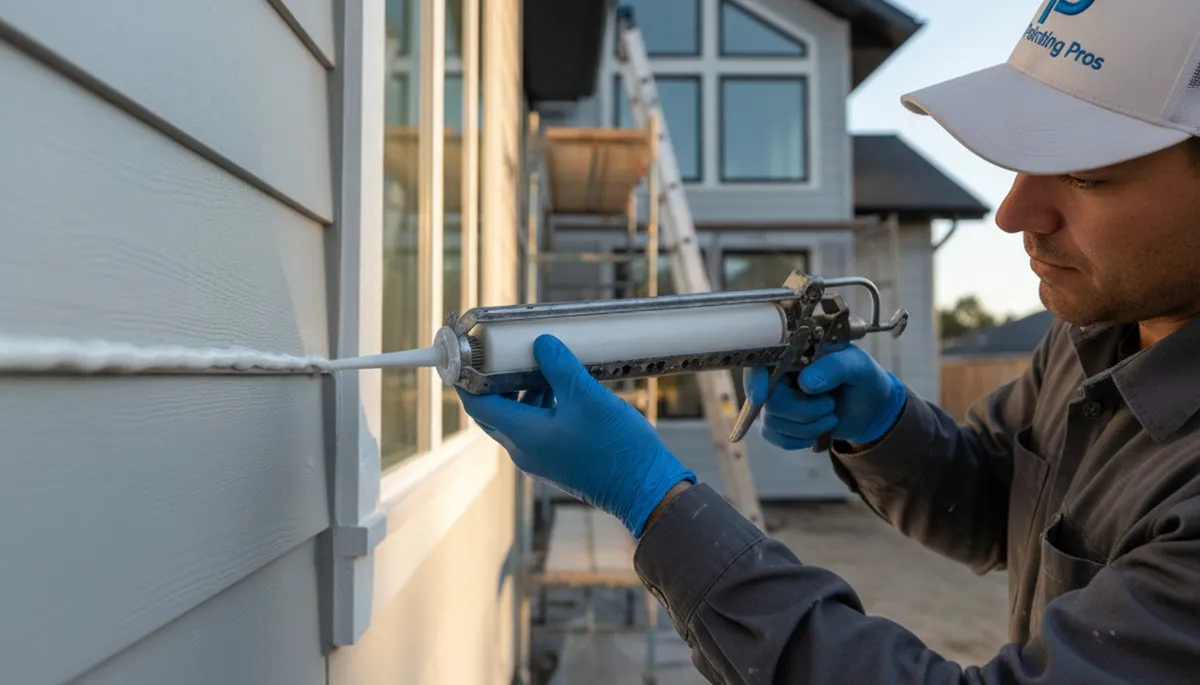 Professional caulking and sealing on Concord MA home exterior for weatherproof paint protection
