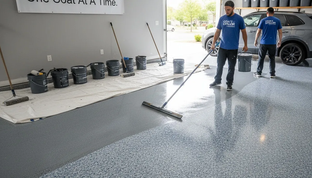 Professional epoxy garage floor coating in Concord, MA for durable, salt-resistant finish