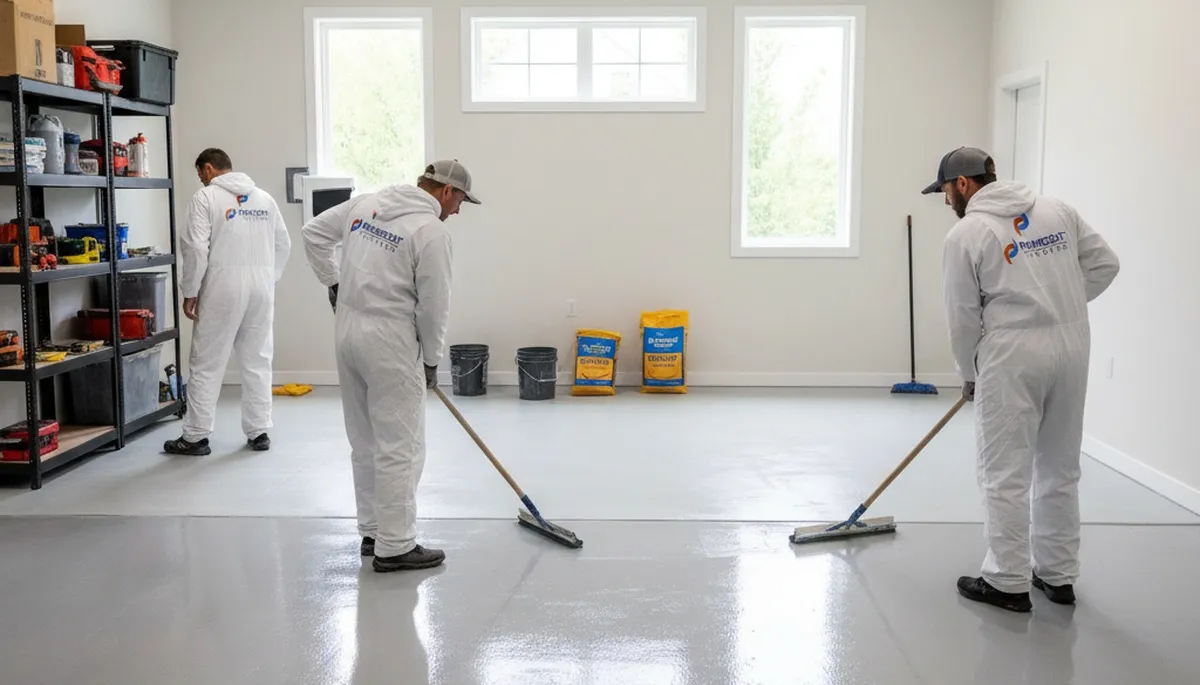 Professional garage floor epoxy coating in Concord MA for durable, salt-resistant garage surfaces