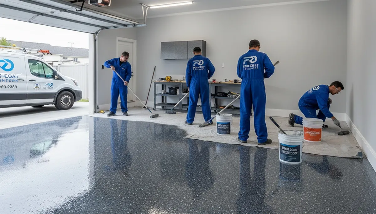 Epoxy garage floor coating in Concord MA with durable finish for residential painting transformation