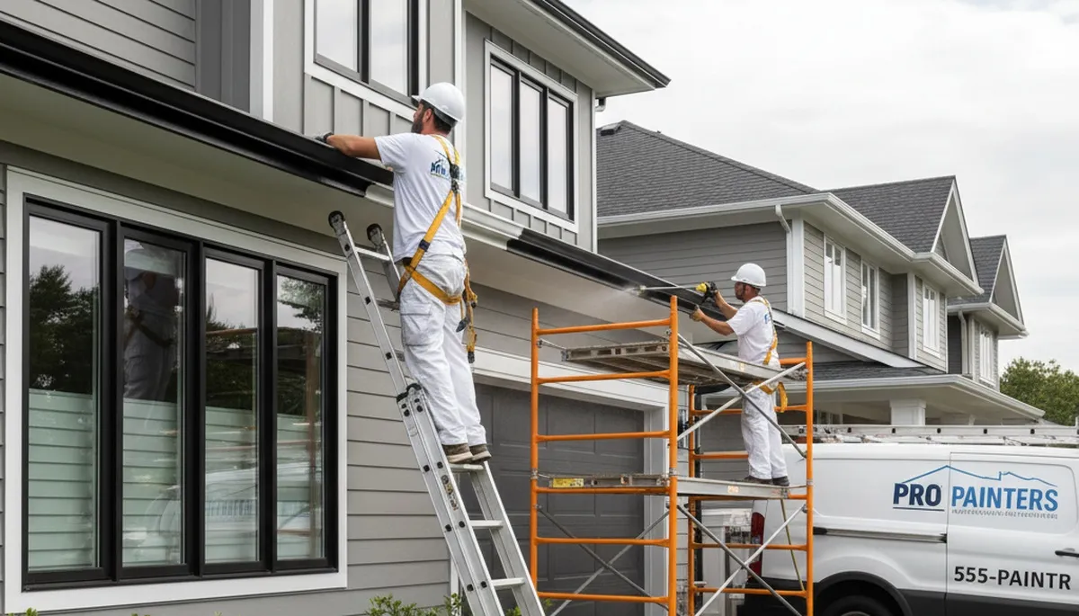 Professional gutter painting on historic Concord MA home by expert house painters