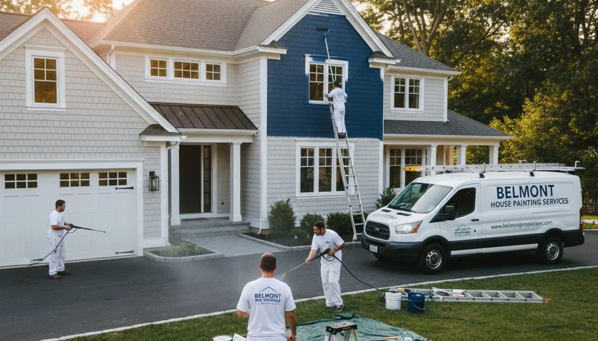Professional house painters transforming home exterior in Concord MA