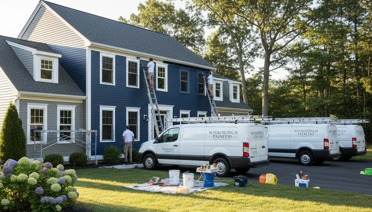 Professional house painters working on a residential exterior in Concord, MA
