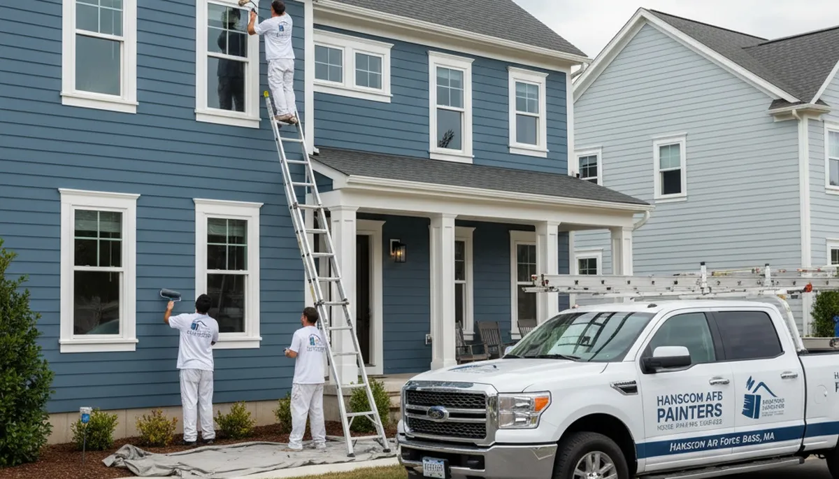 Professional house painters working on residential exterior in Concord, MA