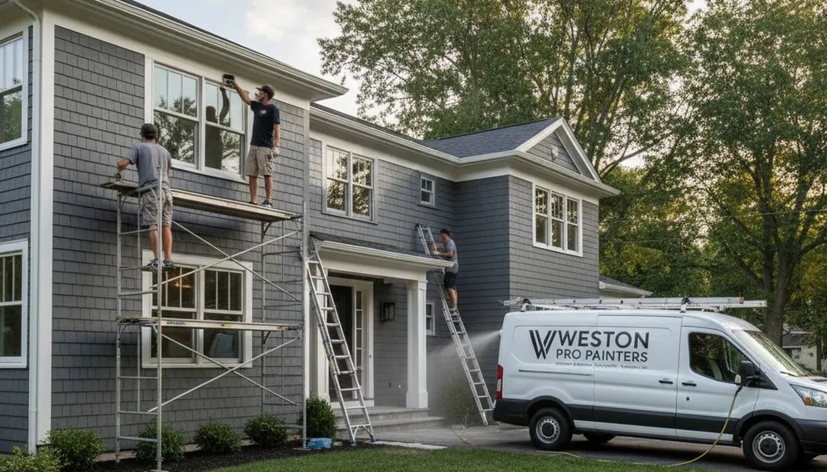Professional house painters enhancing home exterior in Concord MA