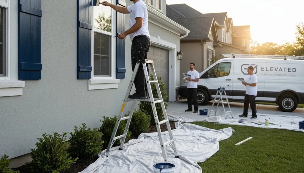 Professional shutter painting on a Concord MA home by expert exterior house painters