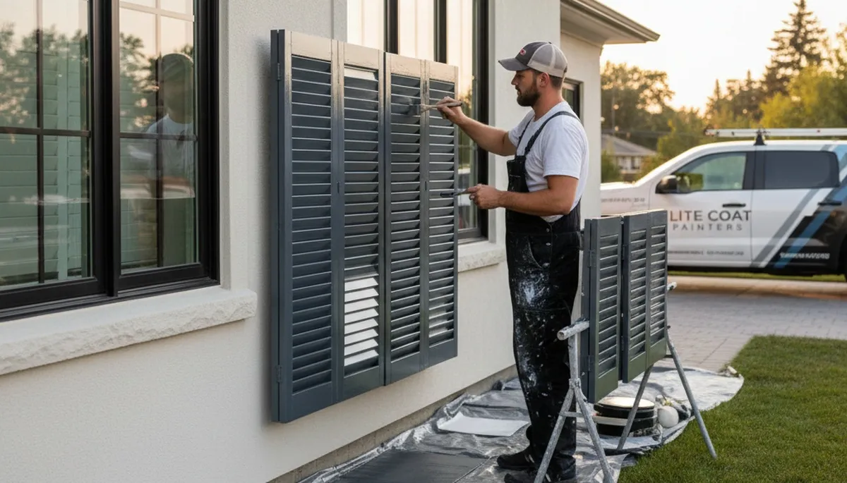 Professional shutter painting on a Concord MA home by expert exterior house painters