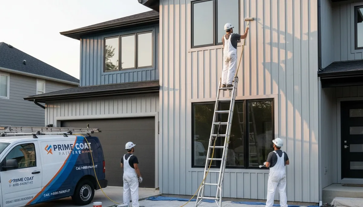 Professional siding painting on a Concord MA home by expert house painters for durable exterior protection