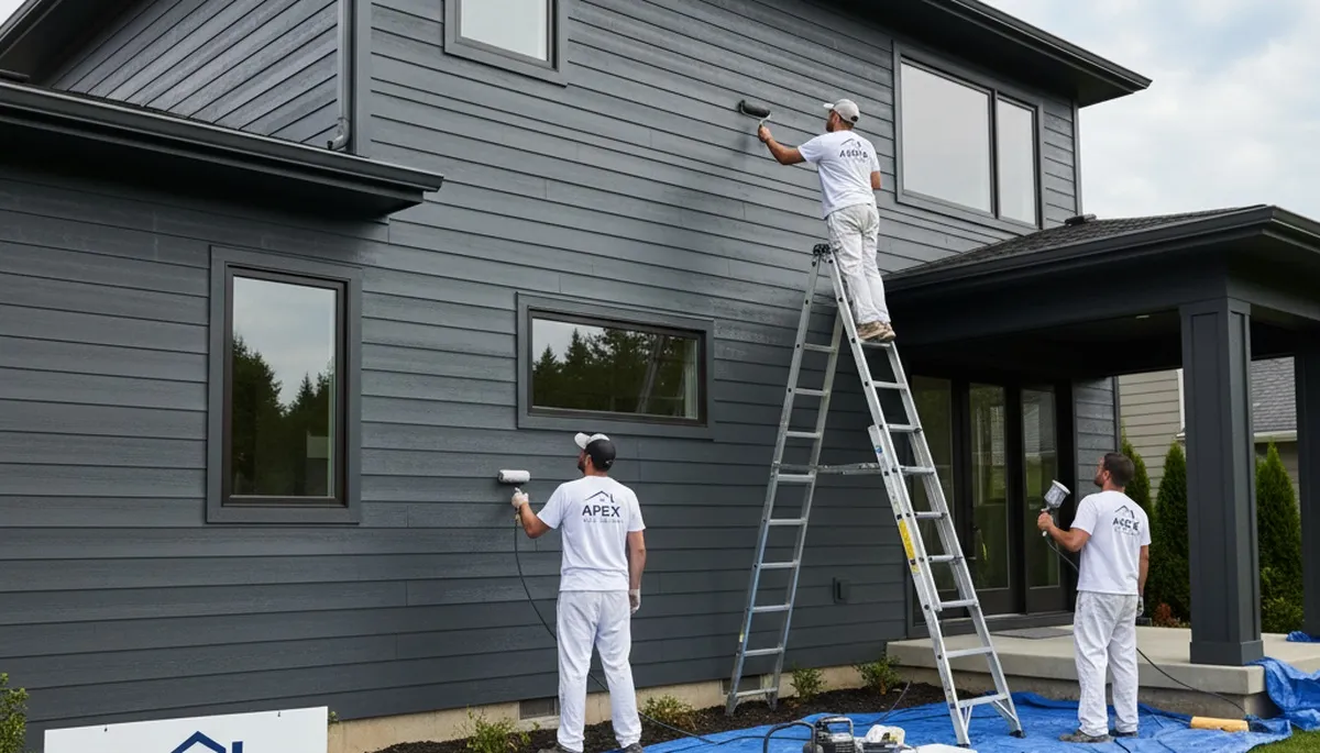 Professional siding painting on a Concord MA home by expert exterior house painters