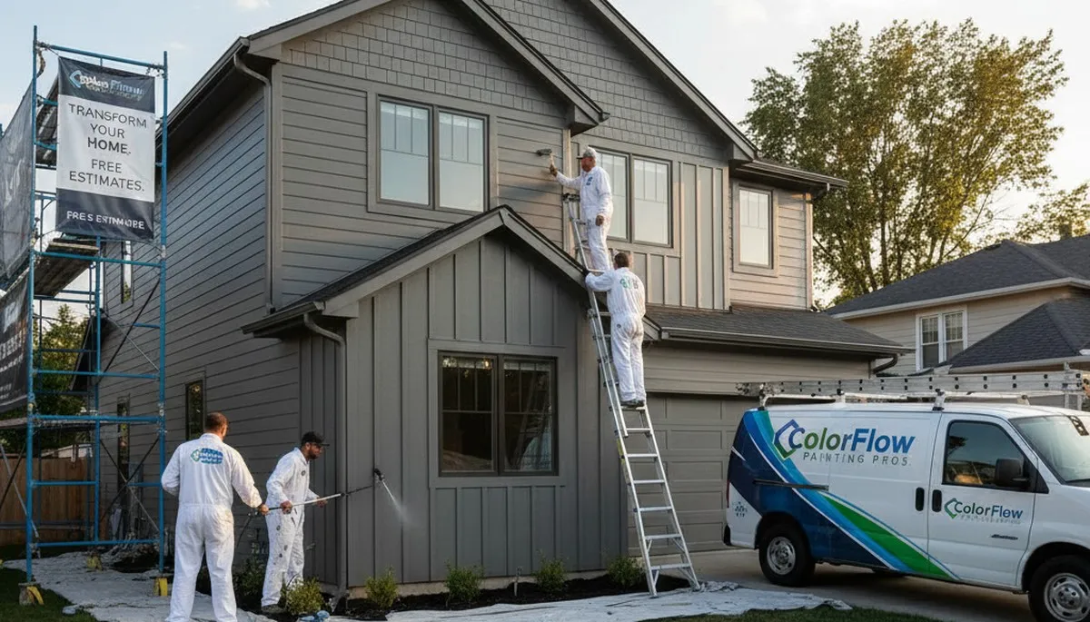 Professional siding painting on a Concord, MA home by expert exterior house painters