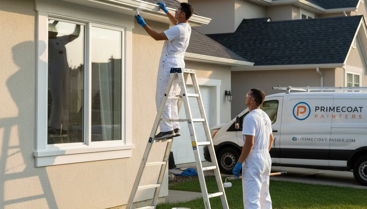 Professional trim and fascia painting on historic Concord MA home exterior by expert painters